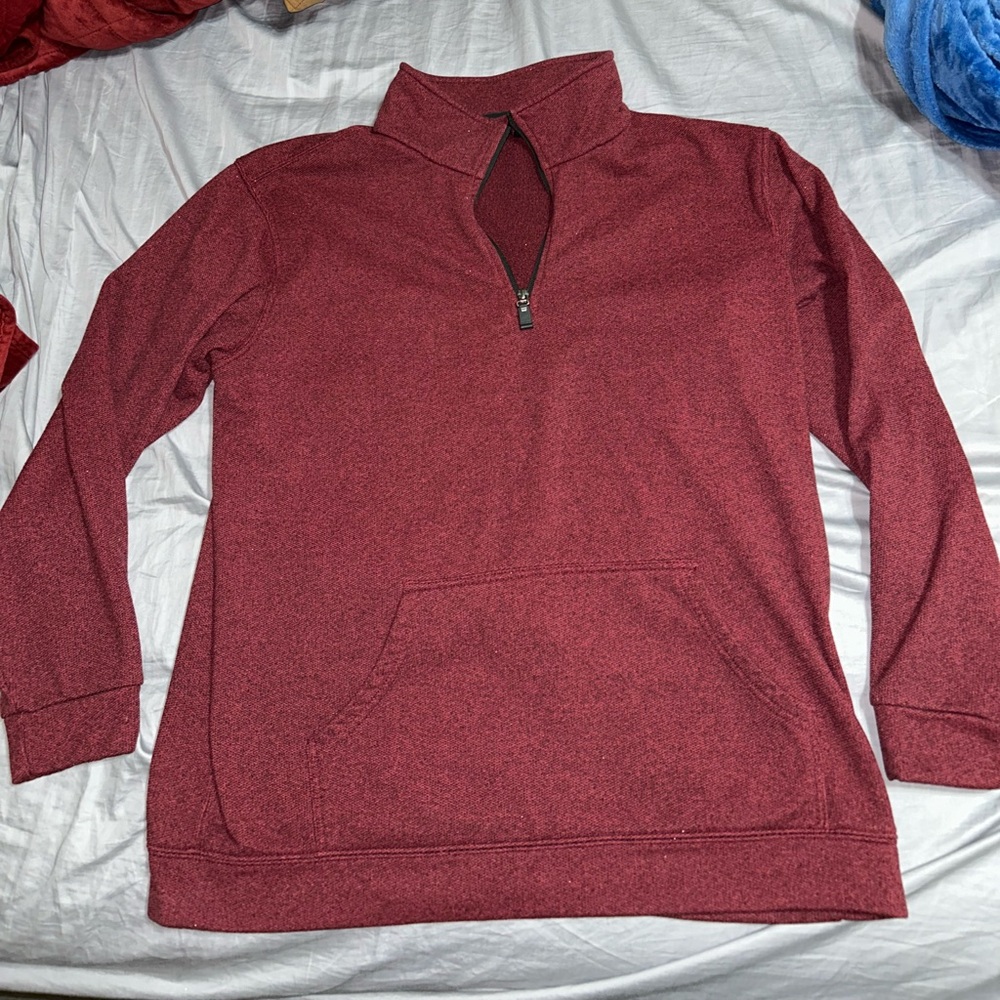Men's Size Large Maroon All American Brand Quarter Zip Pocketed Pullover Jacket